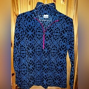 COLUMBIA 1/4 Zip Fleece Women Pullover Sweater Blue & Black Print Extra Large XL